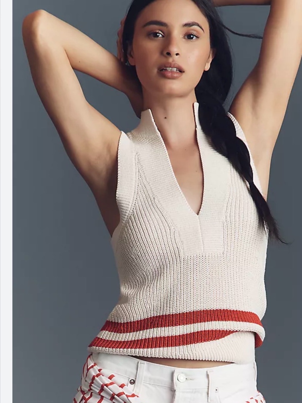 Maeve Collared Deep-V Knit Tank